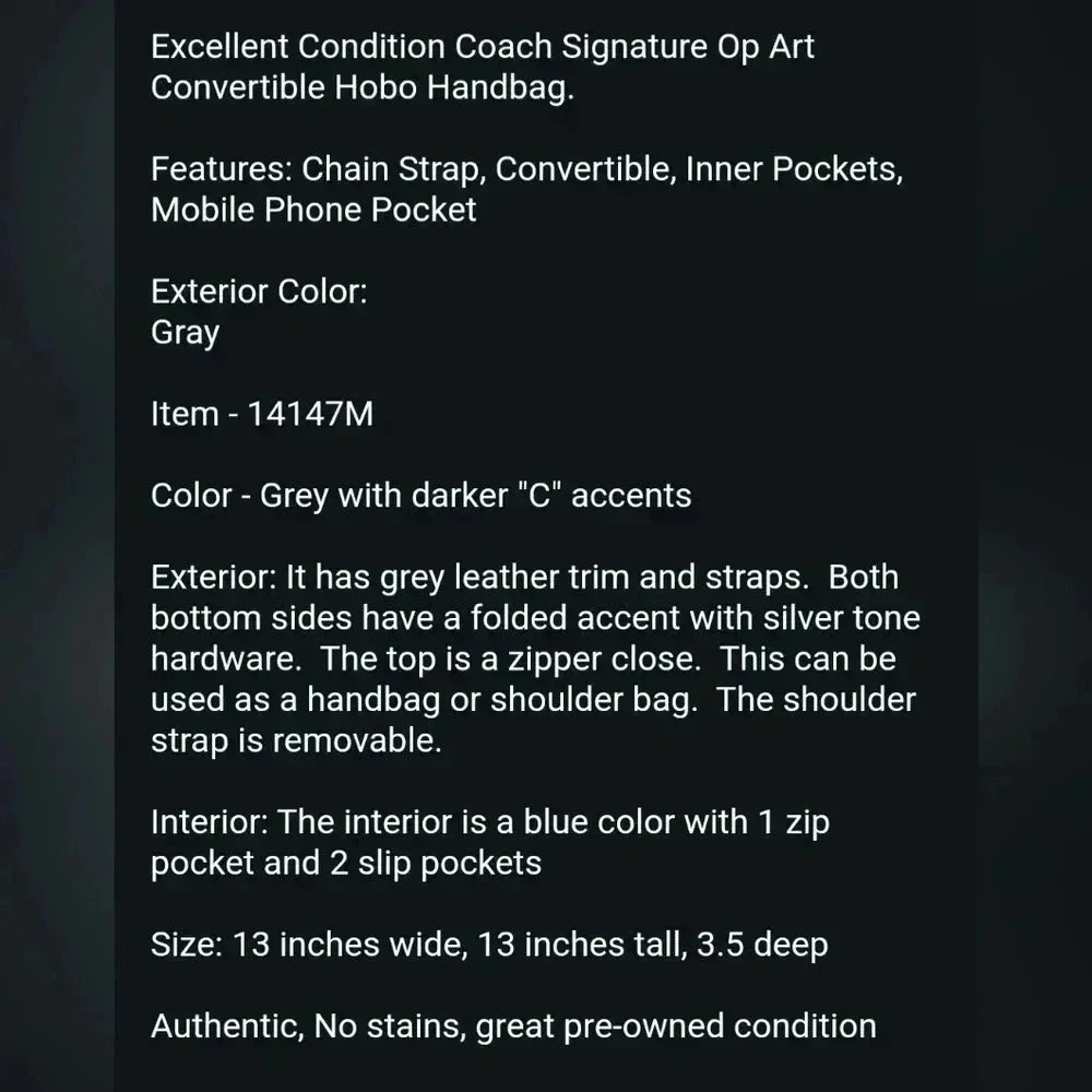 Silver & Gray Authentic Coach bag - Picture 2 of 5